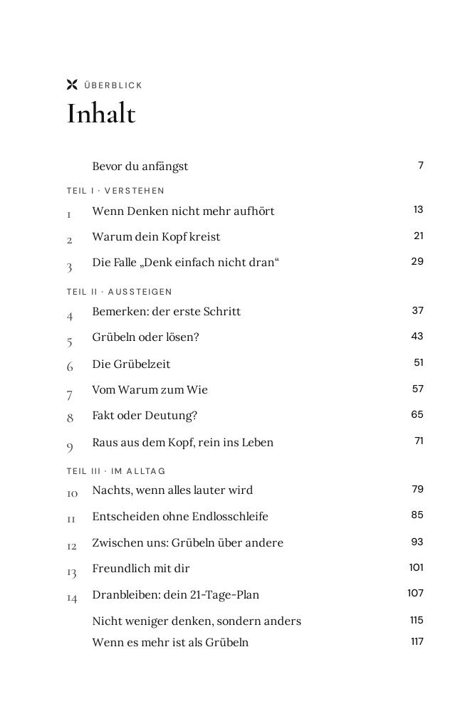 Beispielseite: Das Inhaltsverzeichnis: drei Teile, 14 Kapitel