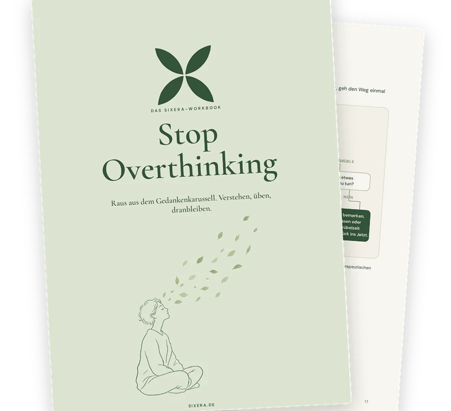 Das Workbook Stop Overthinking: Cover und Übungsseite